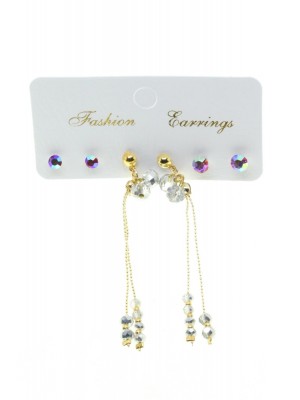 Gold Color Combination Gray Bead Earrings 