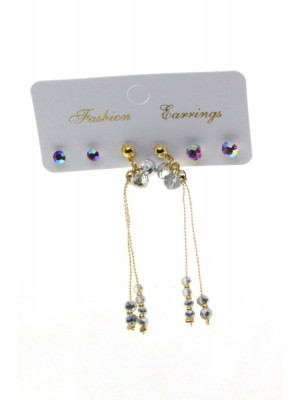 Gold Color Combination Gray Bead Earrings 