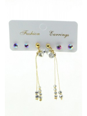 Gold Color Combination Gray Bead Earrings 