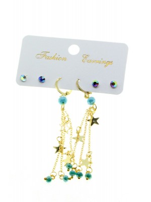 Gold Color Star Tassel Combined Turquoise Bead Earrings 