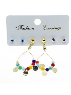 Gold Color Round Sequined Combination Assorted Bead Earrings 