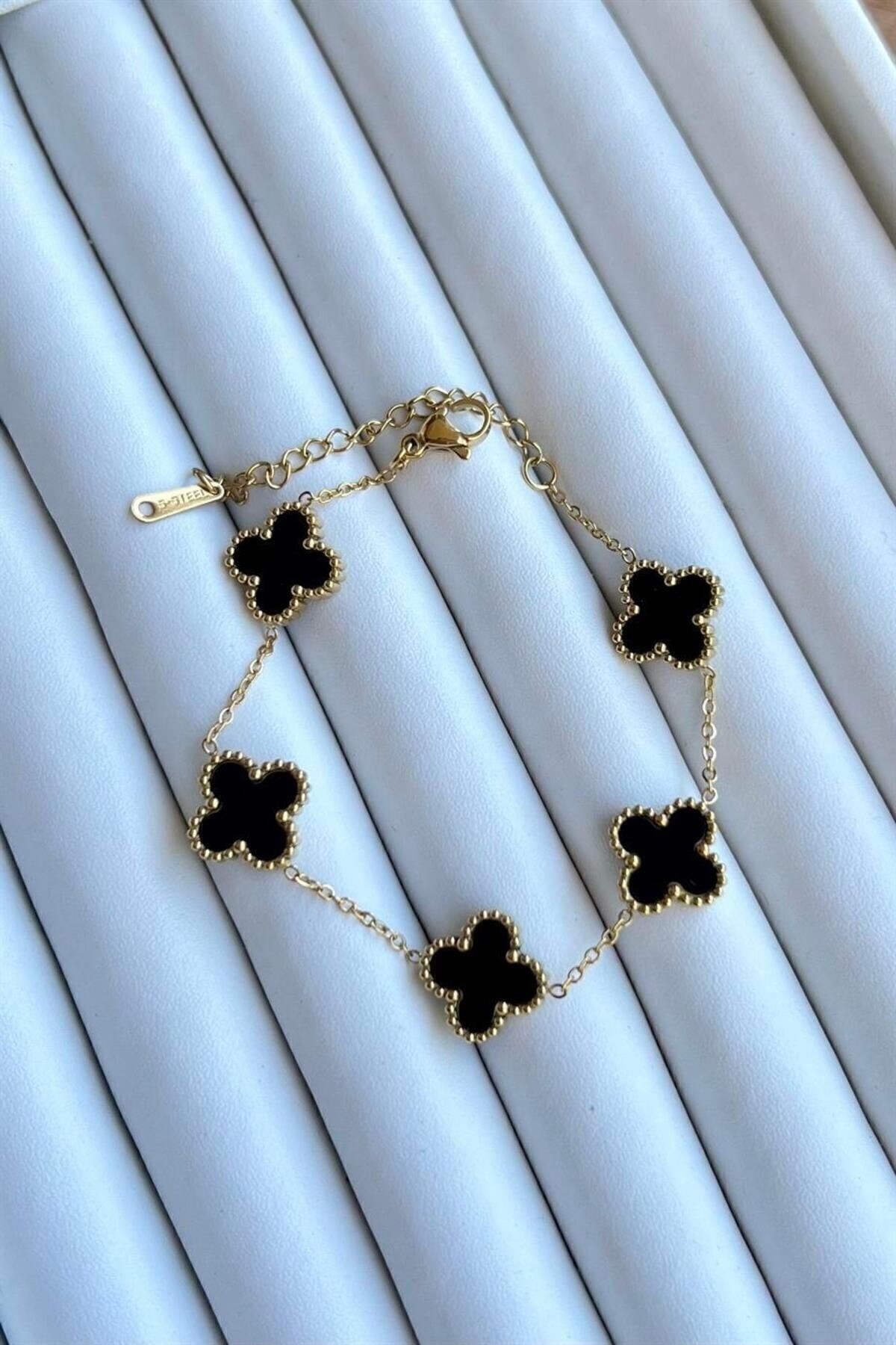 Gold Color Black Mother of Pearl Van Cleef Bijouterie Bracelet  detay görseli