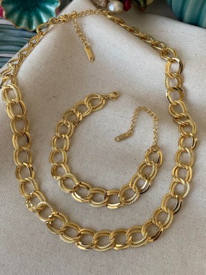 Gold Color Milky Way Necklace & Bracelet Set VIP Fadeless Tarnish Resistant Steel Set 