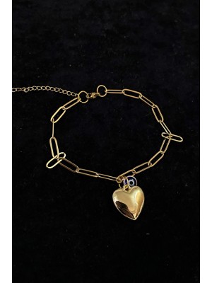 Gold Color Heart Evil Eye Paperclip Chain Steel Anklet 