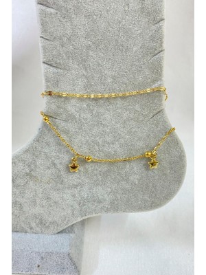 Gold Color Star Model Singapore And Ball Chain Steel Anklet 