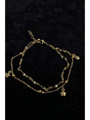 Gold Color Star Model Singapore And Ball Chain Steel Anklet 