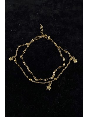 Gold Color Star Model Singapore And Ball Chain Steel Anklet 