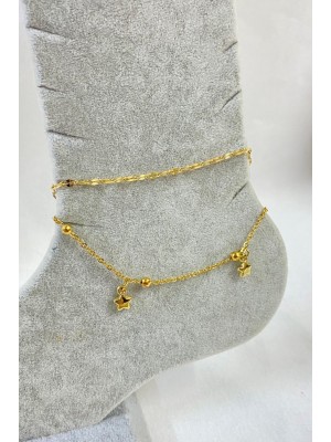 Gold Color Star Model Singapore And Ball Chain Steel Anklet 