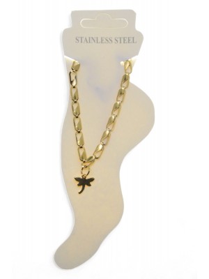 Gold Color Cut Barley Dragonfly Steel Anklet 