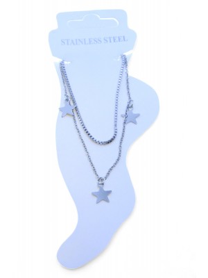 Silver Color Elevator Side 3-Piece Star Steel Anklet 