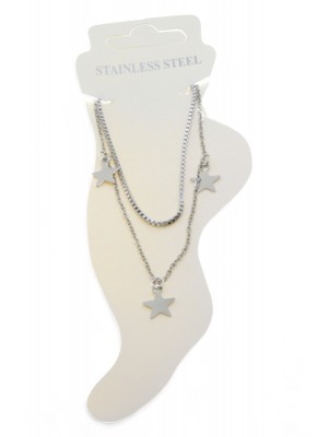 Silver Color Elevator Side 3-Piece Star Steel Anklet 