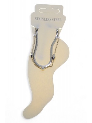 Silver Color Italian Cut Cylinder Pearl Steel Anklet 