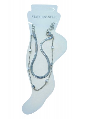 Silver Color Italian Cube Pearl Steel Anklet 