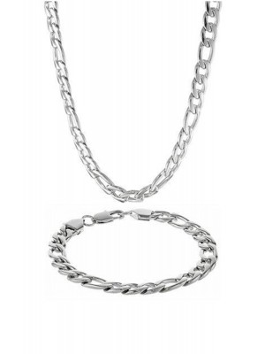 Figaro Şavin 3e1 Alloy Men's Bracelet and Necklace Chain Set Silver Color