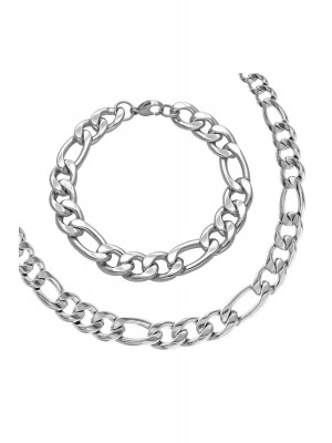 Figaro Şavin 3e1 Alloy Men's Bracelet and Necklace Chain Set Silver Color