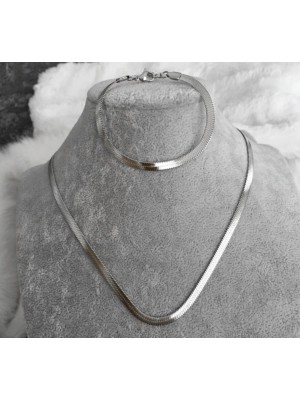 Silver Plated Italian Crushed Chain Necklace Bracelet Jewelry Set