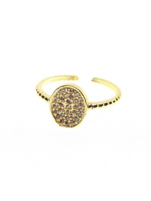 Gold Color Oval Motif Zircon Ring Adjustable Fits All Fingers 