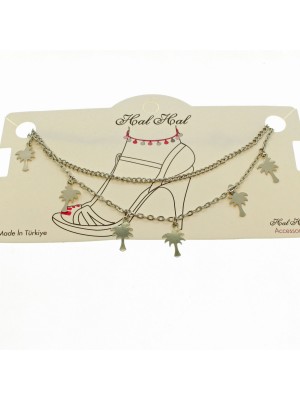 Silver Color Extended and Cut Palm Chain Anklet 