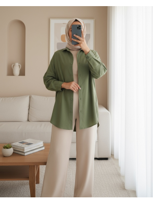 3900 Oversize Uzun Basic Gömlek - A.Haki
