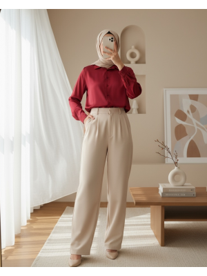 3964 Hafif Dökümlü Saten Gömlek - A.Bordo