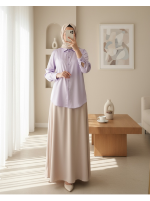 3964 Hafif Dökümlü Saten Gömlek - B.Lila