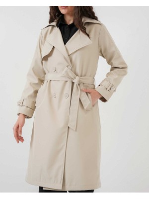 5918 Kruvaze Yaka Trençkot - Bej