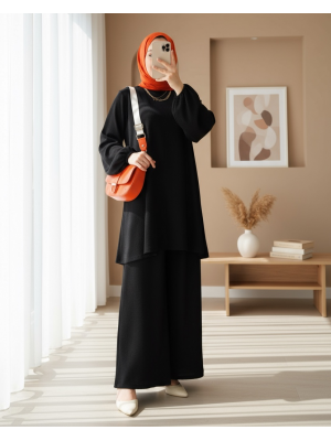 Kadın Siyah Tunik Pantolon Alt Üst Takım 6663