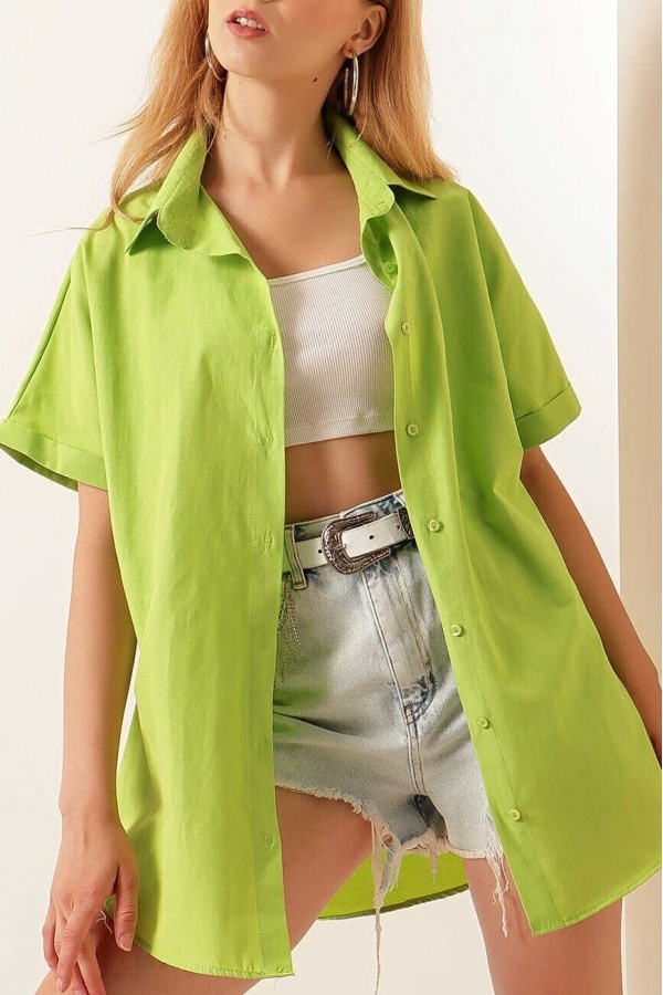 20120 Oversize Kısa Kollu Gömlek - A.Yeşil