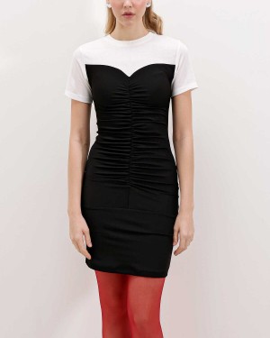 2472 Büzgülü Mini Elbise - Siyah