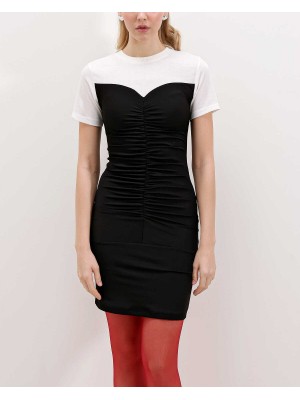 2472 Büzgülü Mini Elbise - Siyah