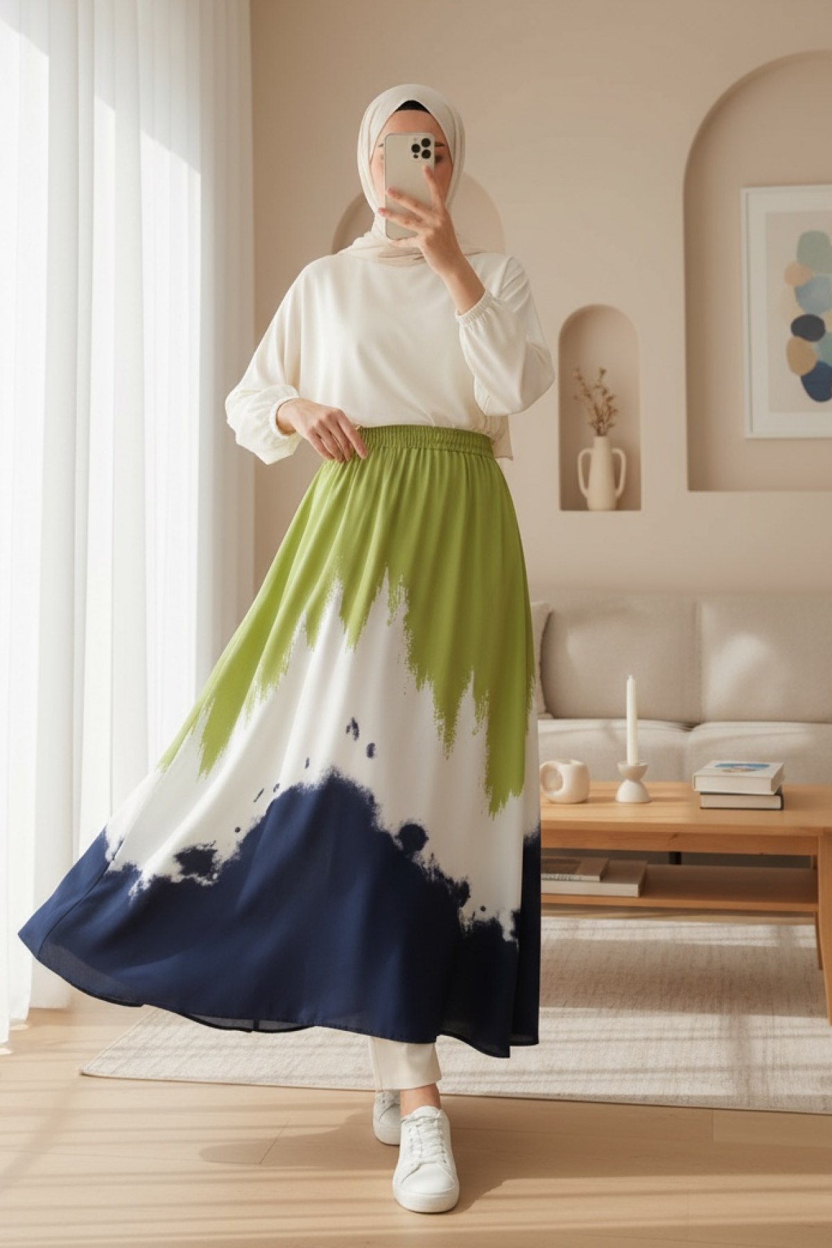 8025 Patterned Long Viscose Skirt 