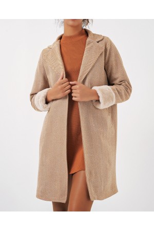 9085 Balık Sırtı Kaşe Kaban - Camel