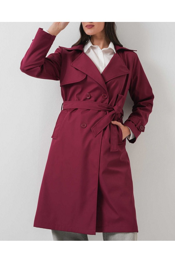 5918 Kruvaze Yaka Trençkot - Bordo
