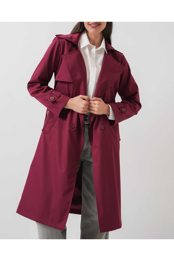 5918 Kruvaze Yaka Trençkot - Bordo
