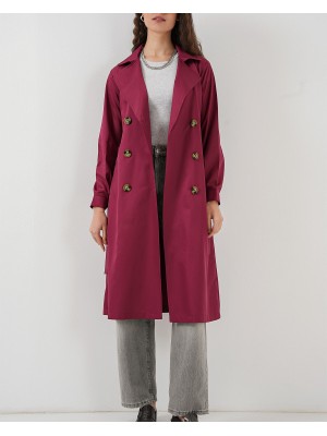 5853 Kruvaze Yaka Trençkot - Bordo