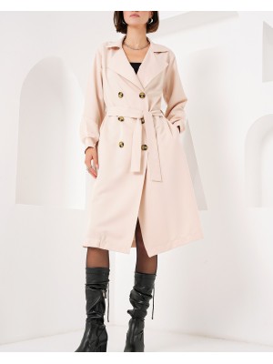 5853 Kruvaze Yaka Trençkot - Bej