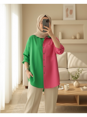 20116 Blok Renkli Gömlek - Yeşil