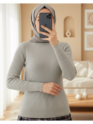 10311 Balıkçı Yaka Triko Kazak - Gri