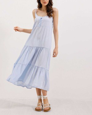 2403 Askılı Midi Elbise - Mavi