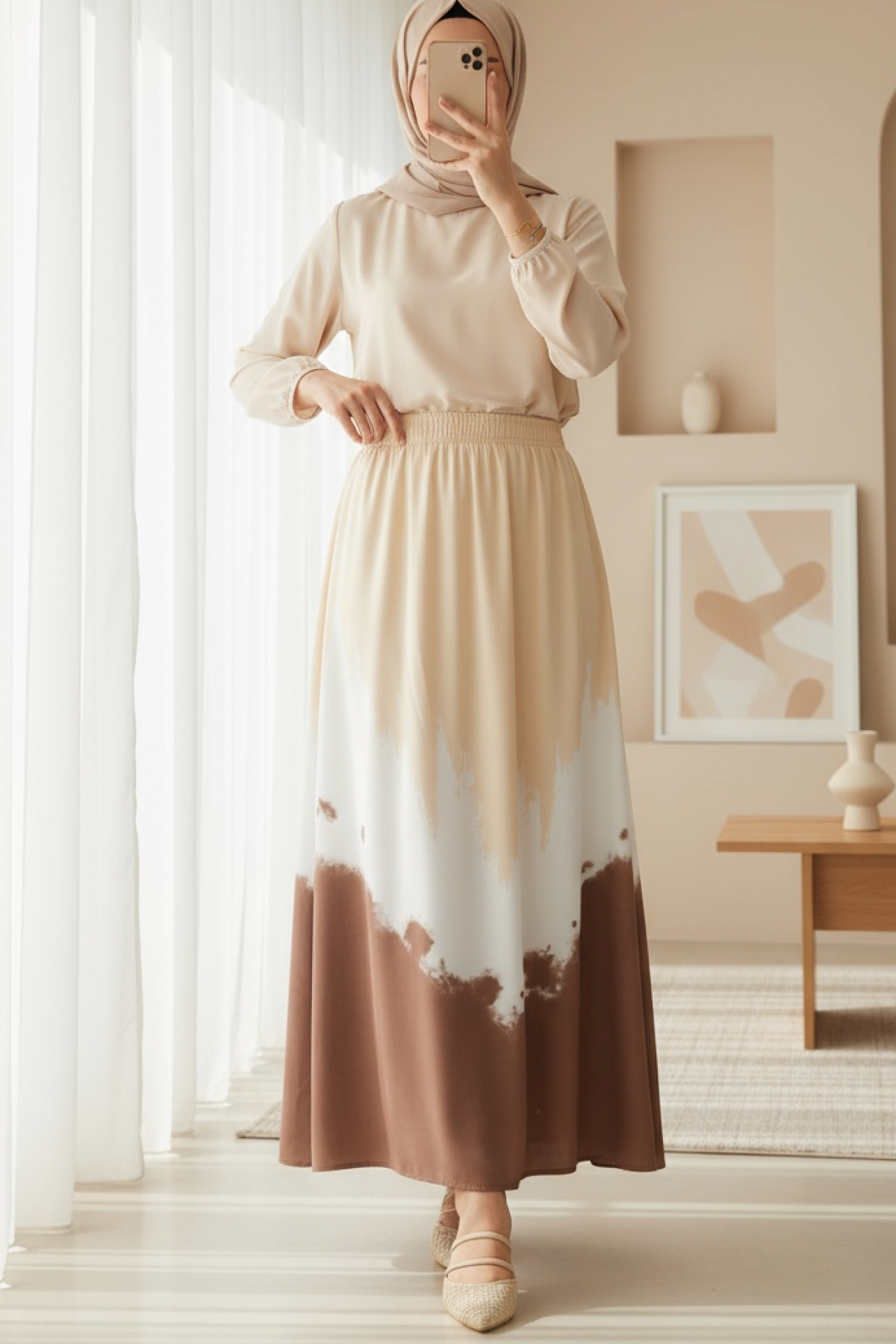 8025 Patterned Long Viscose Skirt 