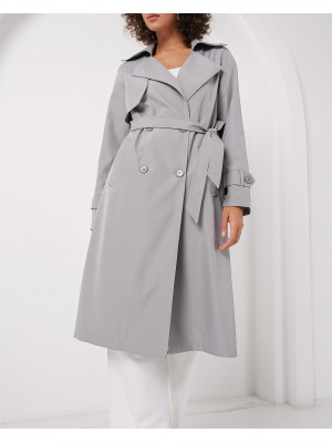 5918 Kruvaze Yaka Trençkot - Gri