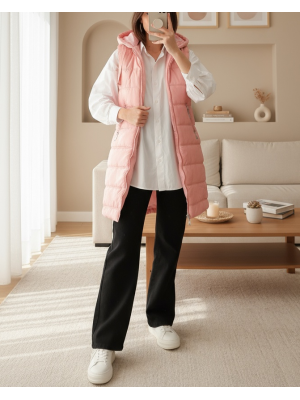 5140 Hooded Long Puffer Vest 