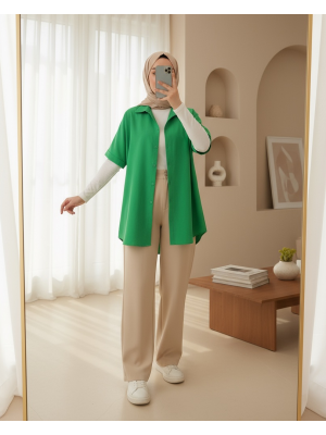 20120 Oversize Kısa Kollu Gömlek - Yeşil