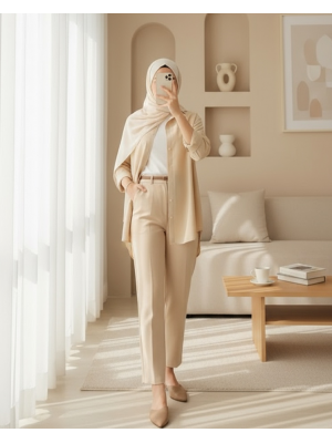 103901 Oversize Basic Tesettür Gömlek - Krem