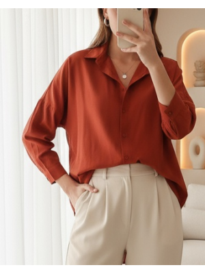 3900 Oversize Uzun Basic Gömlek - Kiremit