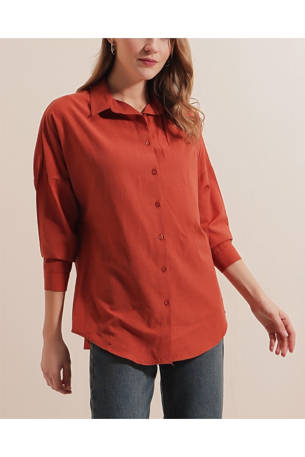 3900 Oversize Uzun Basic Gömlek - Kiremit