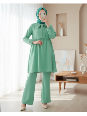 Kadın Mint Örme Pantolon Tunik Alt Üst Takım 6654