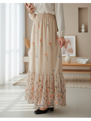 Kadın Krem Desenli Şifon Etek 8010