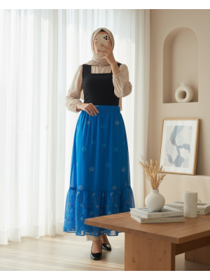 Kadın Saks Desenli Şifon Etek 8010