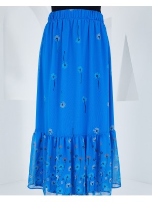 Kadın Saks Desenli Şifon Etek 8010